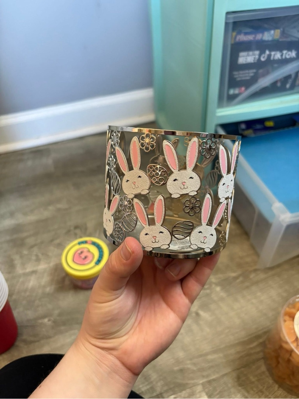 Cute Bath and Body Works Bunny Candle Holder — Silver with Pink Accents